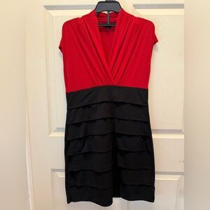 Enfocus Studio Red and Black Tiered Mini Dress